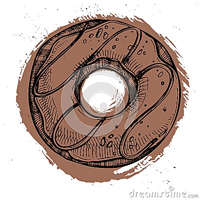 Hand drawn vector illustration- Tasty chocolate donut. Vector Illustration