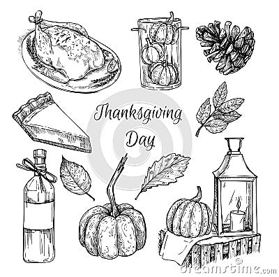 Hand drawn vector illustration - Thanksgiving day. Design elements Vector Illustration