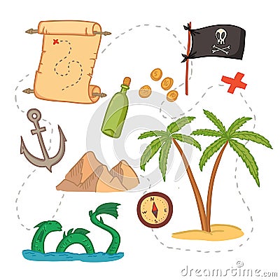 Hand drawn vector illustration - treasure map and design element Vector Illustration