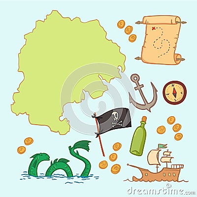 Hand drawn vector illustration - treasure map and design element Vector Illustration