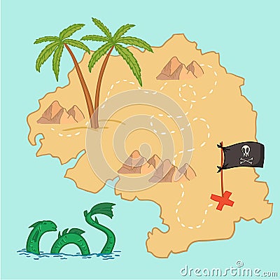 Hand drawn vector illustration - treasure map and design element Vector Illustration