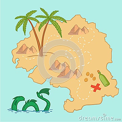 Hand drawn vector illustration - treasure map and design element Vector Illustration