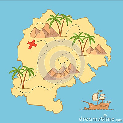 Hand drawn vector illustration - treasure map and design element Vector Illustration