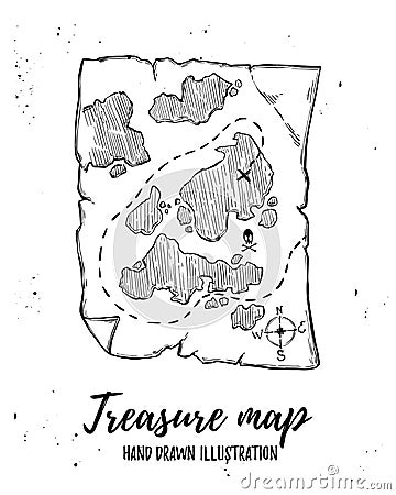 Hand drawn vector illustration - Treasure map. Design elements i Vector Illustration