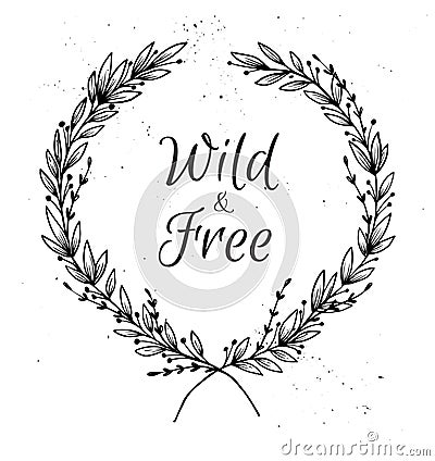 Hand drawn vector illustration. Vintage decorative laurel wreath Vector Illustration