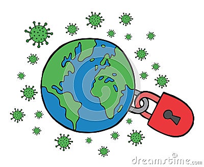 Hand drawn vector of Wuhan corona virus, covid-19. The world was closed due to the virus Vector Illustration