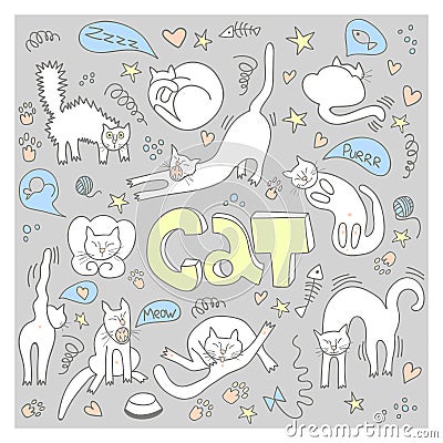 Doodle with cute cats Vector Illustration