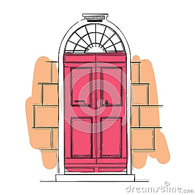 Hand drawn vector illustrations - old vintage door. Vector Illustration