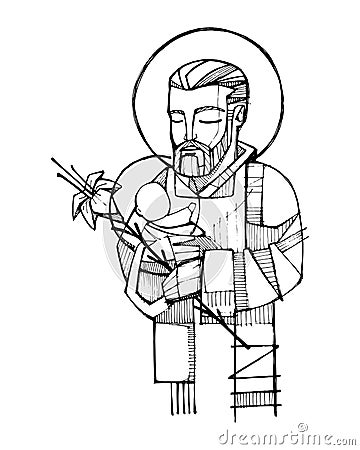 Saint Joseph and baby Jesus ink illustration Vector Illustration