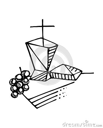 Eucharist religious symbols ink illustration Vector Illustration