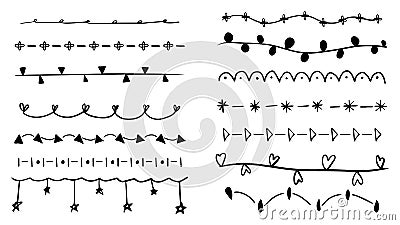 Hand drawn vector line border set and design frames. Vector sketch elements ornaments for banner design Vector Illustration