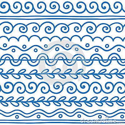 Hand drawn vector line border set and scribble design element. Stock Photo