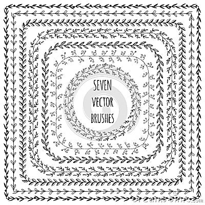 Hand drawn vector line border set and scribble design element. Vector Illustration