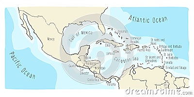Doodle Map of Central America and Mexico Vector Illustration