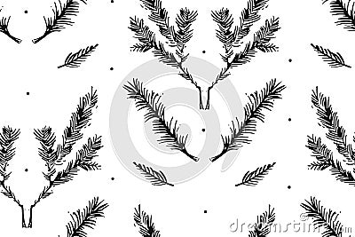 Hand drawn vector Merry Christmas rough freehand graphic design elements seamless pattern with ink scandinavian Vector Illustration