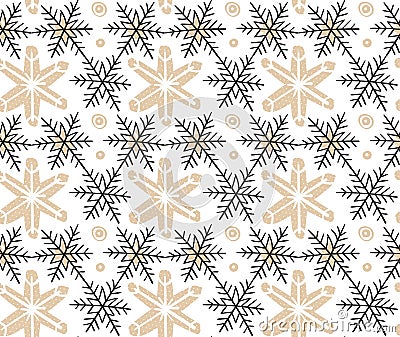 Hand drawn vector Merry Christmas rough freehand graphic design elements seamless pattern with snowflakes isolated on Vector Illustration