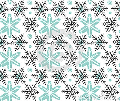 Hand drawn vector Merry Christmas rough freehand graphic design elements seamless pattern with snowflakes isolated on Vector Illustration