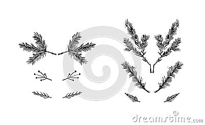 Hand drawn vector Merry Christmas rough freehand graphic greeting design elements collection set with ink scandinavian Vector Illustration