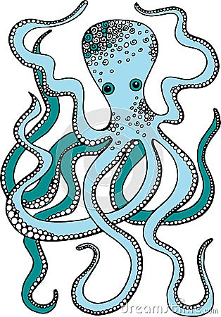 Hand drawn vector octopus illustration. Decorative octopus doodle drawing Vector Illustration