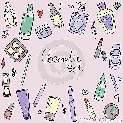 Vector seamless pattern with elements of cosmetics Vector Illustration