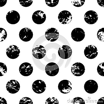 Hand drawn vector polka dot ornament grunge seamless pattern. Ab Vector Illustration