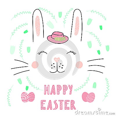 Cute Easter bunny Vector Illustration