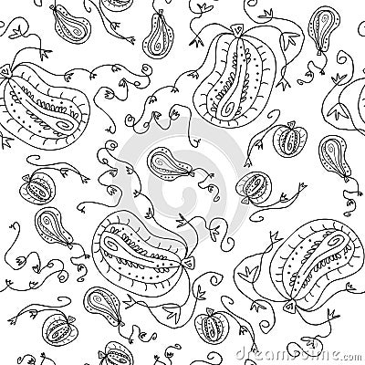 Hand drawn vector pumpkins seamless pattern for decor and design Stock Photo