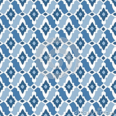 Hand drawn vector seamless blue pattern, illustration in Eastern style. Ornate background, Moroccan design. Ornamental Vector Illustration