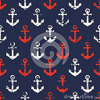 Hand drawn vector seamless navy pattern with red and white Vector Illustration