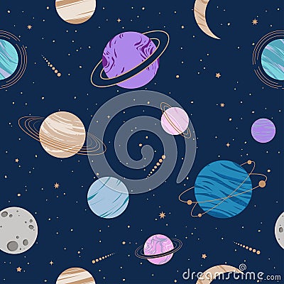 Hand drawn vector seamless pattern with Astrology and Space elements Vector Illustration