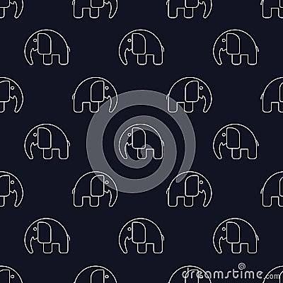 Hand drawn vector seamless pattern, cute white elephants on blue background Stock Photo