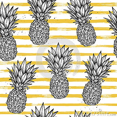 Hand drawn vector seamless pattern - Pineapple with striped back Vector Illustration