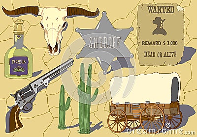 Hand drawn vector set for cowboy. Vector Illustration