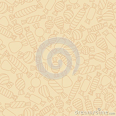 Hand drawn vector sweets contours seamless pattern on the beige background Vector Illustration