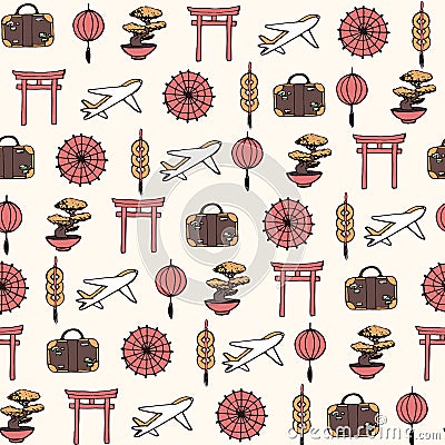 Hand drawn vector travel to asia seamless pattern containing oriental elements Vector Illustration