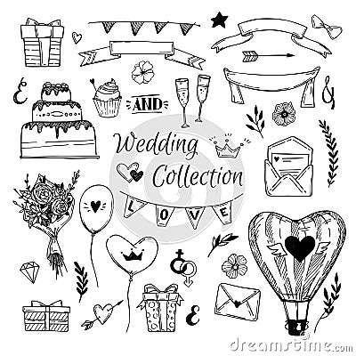 Hand Drawn vector Wedding collection. Perfect for invitations Vector Illustration