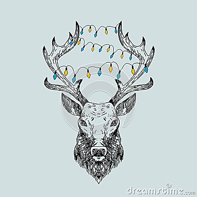 Hand drawn vector wild deer. Vector Illustration