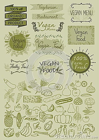 Hand drawn vegan menu Vector Illustration