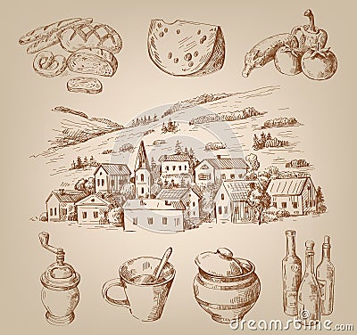 Hand drawn village Vector Illustration