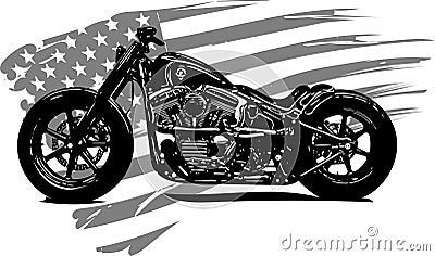 Hand drawn and inked vintage American chopper motorcycle Vector Illustration