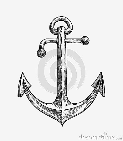 Hand drawn vintage anchor. Vector illustration Vector Illustration