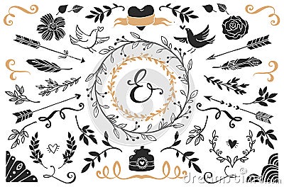 Hand drawn vintage decorative elements with lettering. Vector Illustration