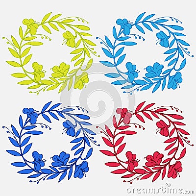 Hand drawn Vintage decorative lovely set of laurels and flower wreaths Doodle ancient wreath, decorative design element Stock Photo