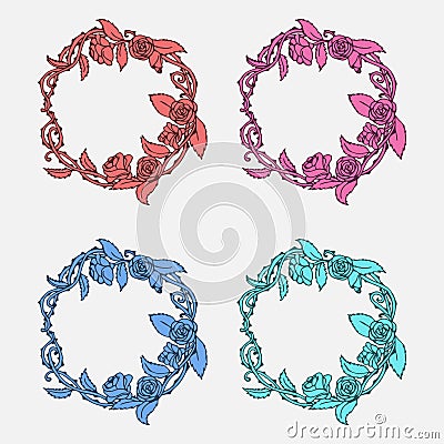 Hand drawn Vintage decorative lovely set of laurels and flower wreaths Doodle ancient wreath, decorative design element Stock Photo