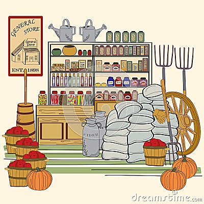 Hand Drawn Vintage General Store Vector Illustration