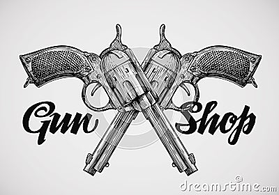 Hand drawn vintage guns. Crossed pistols. Vector illustration Vector Illustration