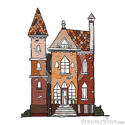 Hand drawn vintage house. Vector collection of sketch famous buildings. Vector Illustration