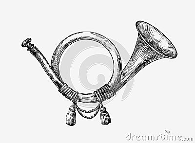 Hand drawn vintage hunting horn. Sketch post . Vector illustration Vector Illustration