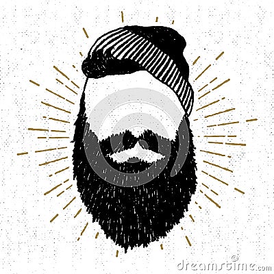 Hand drawn vintage icon with a textured face with beard vector illustration Vector Illustration