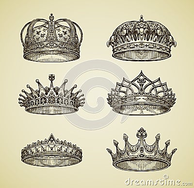 Hand-drawn vintage imperial crown in retro style. King, Emperor, dynasty, throne, luxury symbol. Vector illustration Vector Illustration